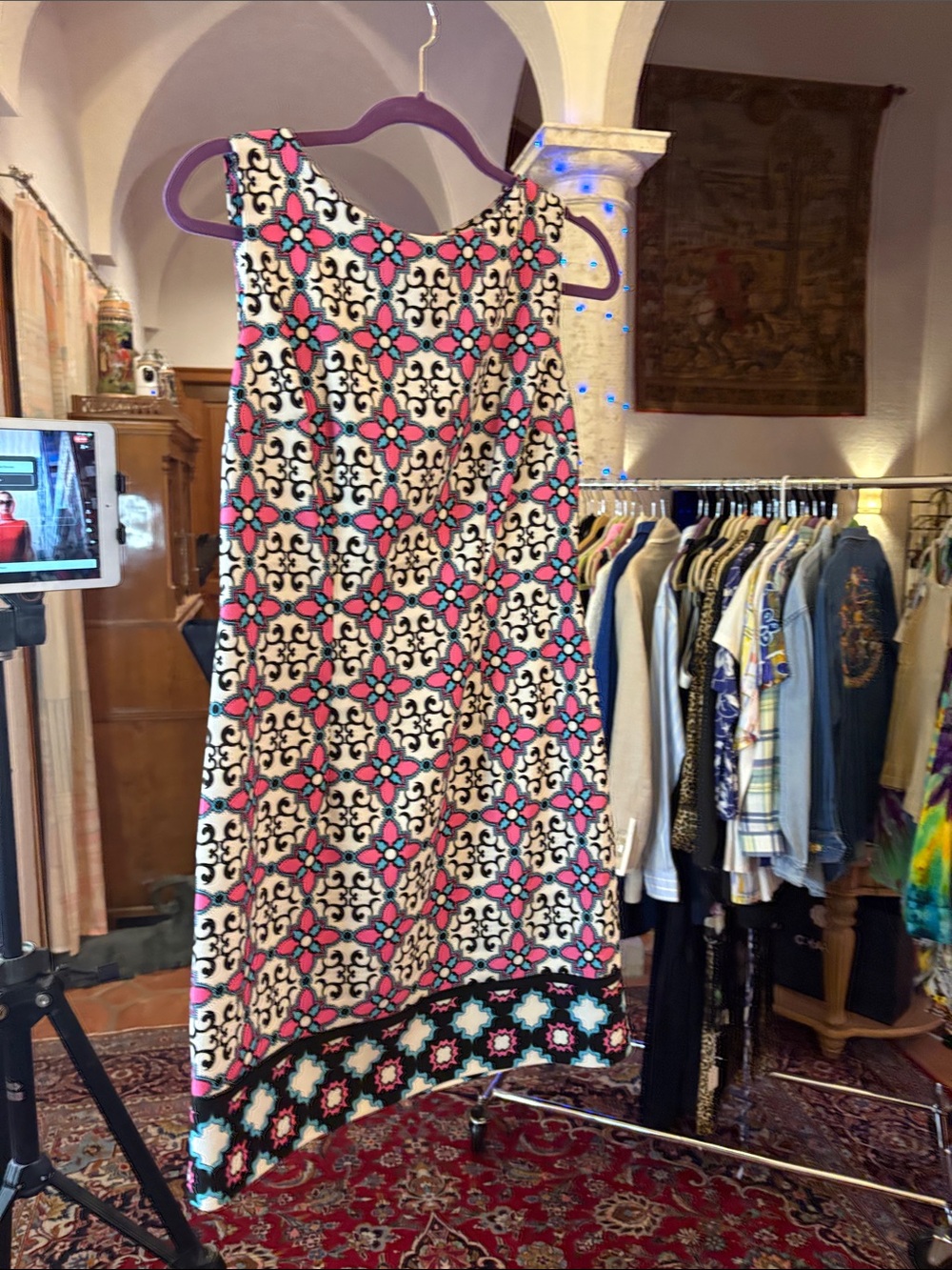 pink medallion shift dress